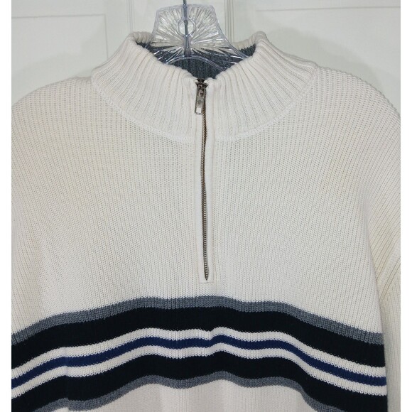Eddie Bauer Men's L 1/4 zip Pullover Sweater Cream/OffWhite Striped Knit Preppy - Picture 6 of 16